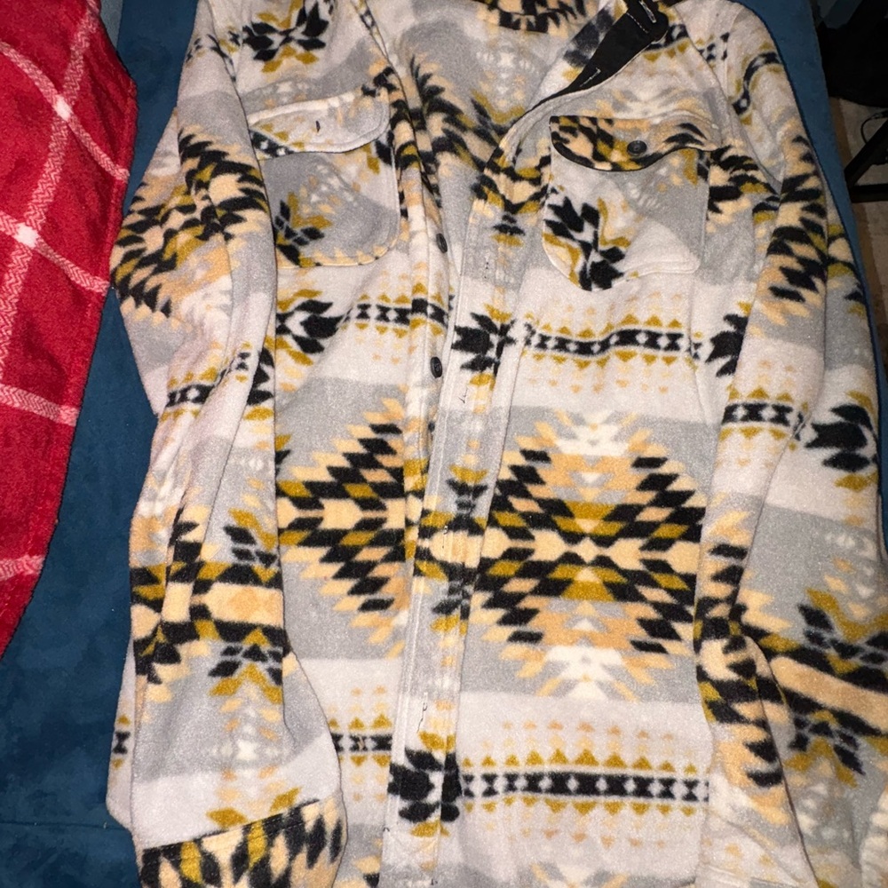 Tribal Pattern Fleece Button Down Jacket